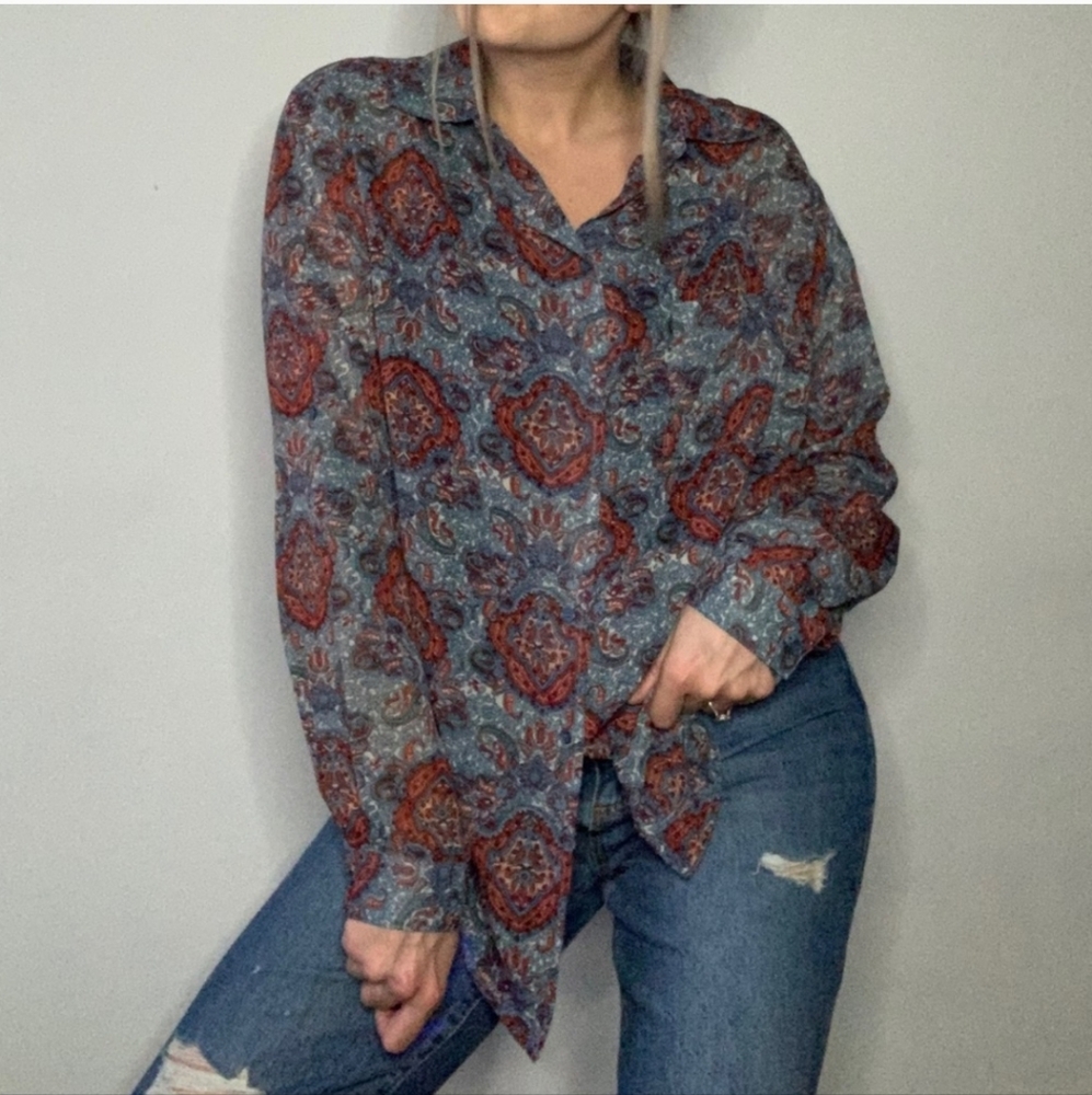 Band of Gypsies Sheer Paisley Print Button Down Shirt